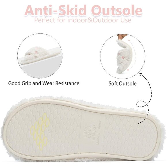 ⚡Women’s White Cat Paw Faux Fur Cozy Fuzzy Cross Band Slippers House Shoes - Picture 5 of 6